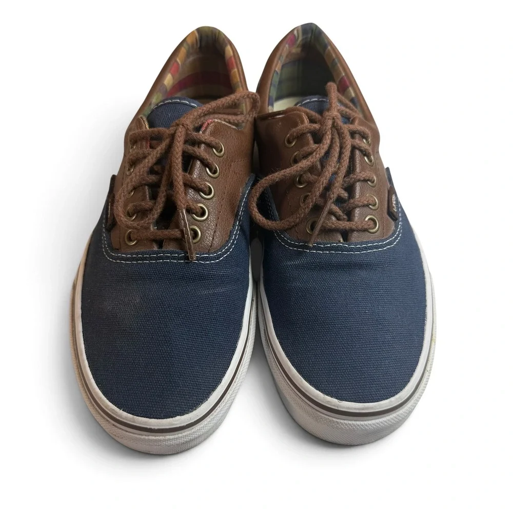 Vans Era 59 Navy Blue Brown Plaid Mens 8 Low Top Skate Shoes TB4R